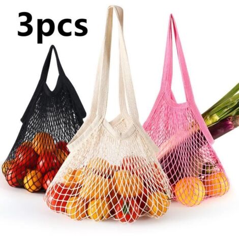 Sac réutilisable - ÉCOBAGS - 3pcs - Coton - Noir, beige, rose - 10 kg de contenance