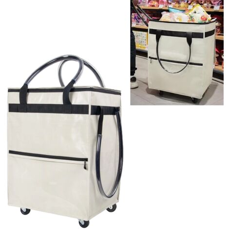 Sac Shopping Écologique à Roues【Polyester】Manomano Modèle Premium 42x35.5x52cm Capacité XXL Imperméable Portable【Blanc】