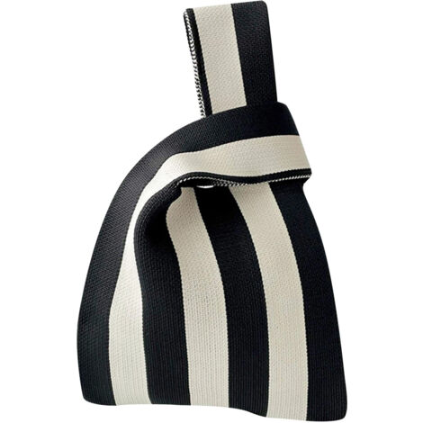 Sac Shopping Réutilisable Rayé Grande Capacité Pliable pour Courses Voyage Quotidien Noir Blanc