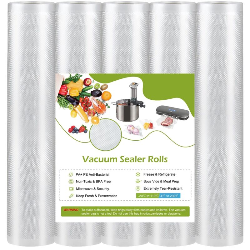Sac Sous Vide Alimentaire Rouleau - 5 Rouleaux 28cm x 300cm Film Sous Vide Alimentaire Pour Sacs Congelation Poche Mise Sous Vide Cuisson Sachet