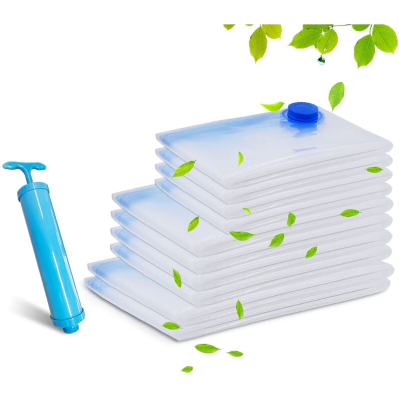 Beijiyi - Sac sous Vide Vêtement Aspirateur + 10 Pièces 100X70cm 80x60cm 60x40cm avec Pompe Housse Aspirable Rangement, Sac de Compression Voyages