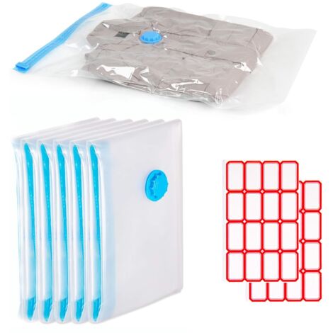 Sac Sous Vide Vêtement Aspirateur,Sac de Rangement Sous Vide, 60x40cm Sac Rangement Sous Vide Aspirateur,5 Pcs Housses de Rangement Sous Vide avec 2Pcs Autocollants D'étiquette