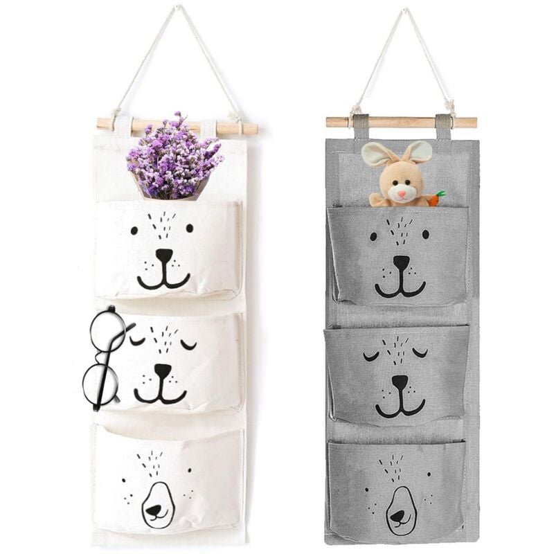 Sac suspendu mural 2 pièces, organisateur suspendu avec 3 poches, sac suspendu pliable pour salle de bain (gris blanc) Fei Yu