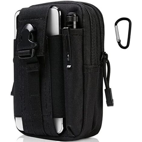 Sac Tactique Ceinture, Nylon Sacoche Ceinture  Noir Multifonctionnelle Molle EDC Gadget pour Téléphone, Plein-Air, Randonnée, Alpinisme et Cyclisme (avec 1 Mousquetons) 1 Complet No.1 Ordinaire