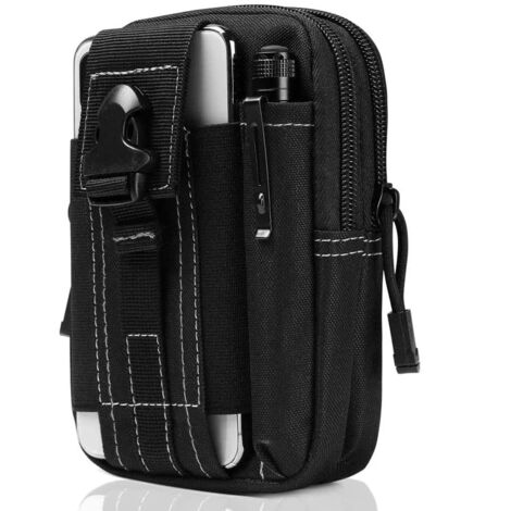 Sac Tactique Ceinture, Nylon Sacoche Ceinture Noir Multifonctionnelle Molle EDC Gadget Sac pour Téléphone, Plein-Air, Randonnée, Alpinisme et Cyclisme -(avec 1 Mousquetons)