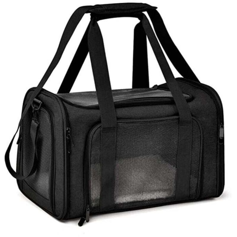 Basetbl - Sac Transport Chat Chien, Caisse de Transport Chat Respirant et Pliable Cage Transport Chat avec Matelas en Peluche Amovible-Noir