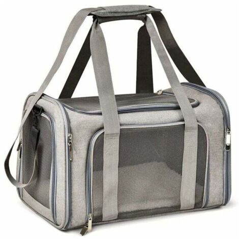 Sac Transport Chat Chien, Caisse de Transport Pliable, Sac pour Animaux de Compagnie, Caisse de Transport Chat Respirant(L, Gris)