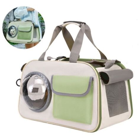 Sac Transport Chat Chien, Respirant et Pliable, avec fenêtre d'observation, Laisse de Sécurité Intérieure, Vert, pour sortie voyage