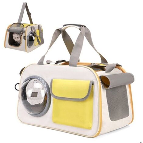 Sac Transport Chat Chien, Respirant et Pliable, avec fenêtre d'observation, Laisse de Sécurité Intérieure,jaune, pour sortie voyage