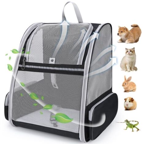 Sac Transport Chat Chien, Sac a Dos Chat Respirant, Sac de Transport pour Chat Chien avec Matelas en Peluche Amovible, Noir
