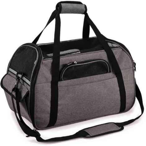 Sac Transport Chat/Petit Chien/Lapin, Transporteur Pliable Respirant pour Petit Animal, Porté par Main/Bandoulière pour Déplacement Voyage Train/Voiture/Avion Homologué(M Gris)-Parent