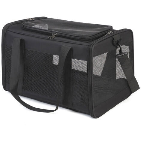 Sac Transport Chat, Sac Voyage Chat avec Maille sur 4 Côtés, Sac de Transport pour Chien Chats Chiots Jusqu'à 6 Kg, Pliable Caisse Transport Chat,Noir