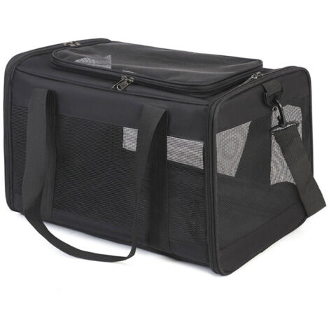 Sac Transport Chat, Sac Voyage Chat avec Maille sur 4 Côtés,  Sac de Transport pour Chien Chats Chiots Jusqu'à 6 Kg, Pliable Caisse Transport Chat,Noir