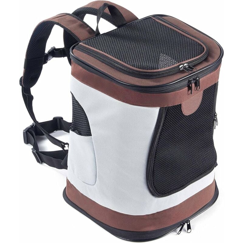 Fei Yu - Sac Transport Chien Chat Sac à Dos pour Petit Moyen Chien Chat Pliable Aéré Fenêtre en Maille pour Voyage Randonnée Moto - Brun