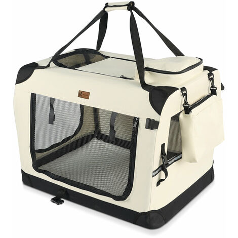 Sac transport pliable chien chat caisse cage portable 60x44x44cm beige
