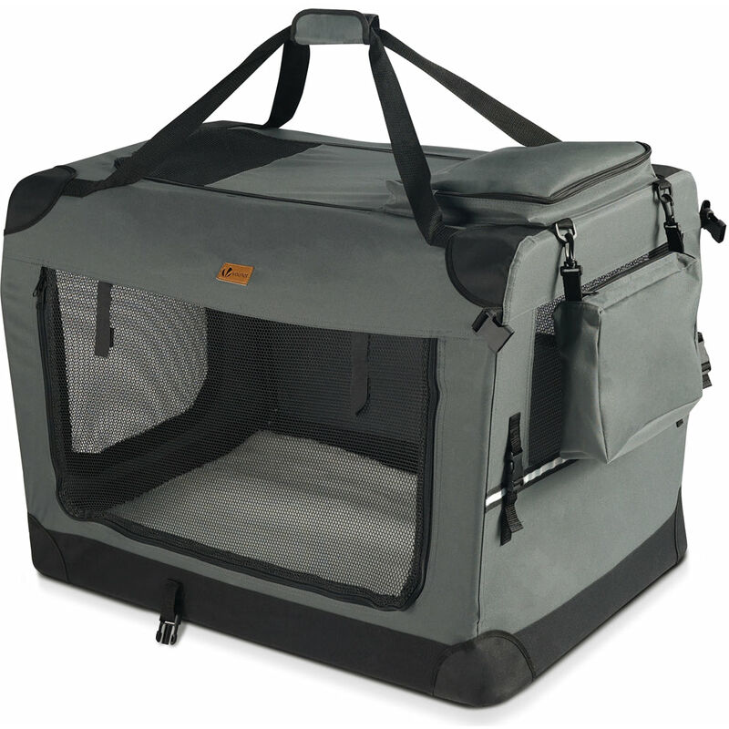 Sac de transport pliable pour chien et chat - Caisse portable respirant avec matelas amovible en peluche - 82x60x60cm gris - Vounot