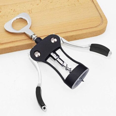 Sacacorchos de vino con tapón integrado, sacacorchos multifuncional de metal con alas para sumiller, ideal para abrir y extraer las cápsulas de botellas de vino y cerveza.