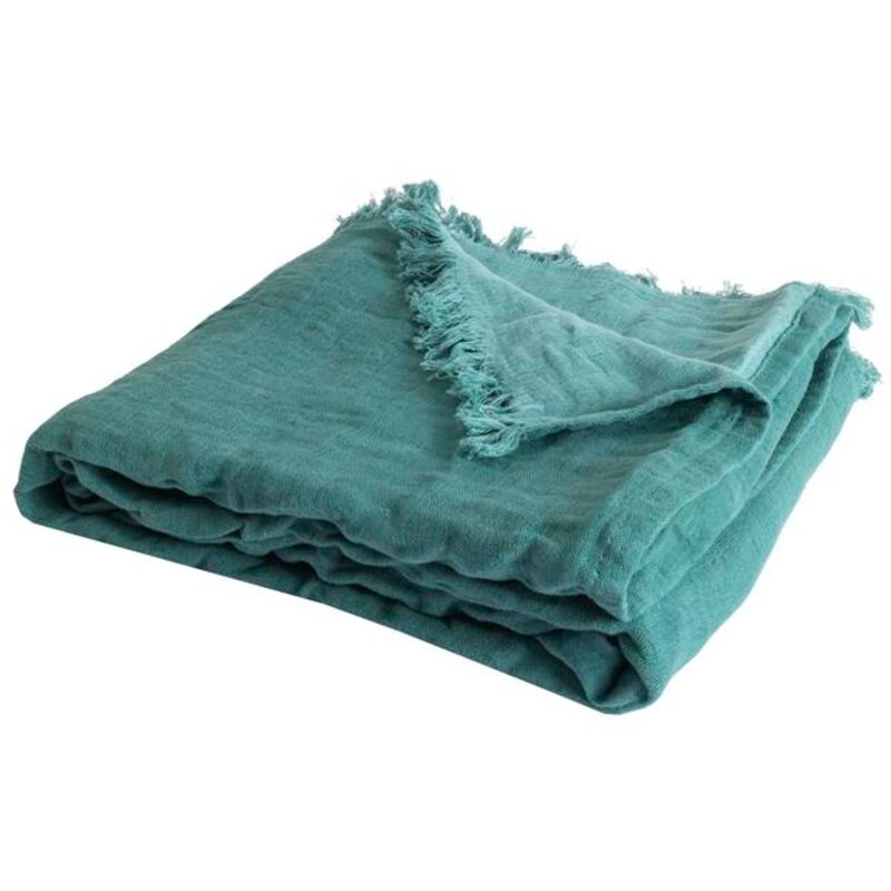 SACASA - Couverture plaid 100% coton bleu turquoise avec franges 130x170cm BITALD