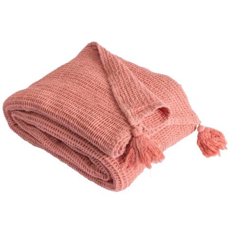 Grand Plaid Tout Doux Kalie 180x220 Cm, Couleur Rose, Parfait Pour Le Canapé