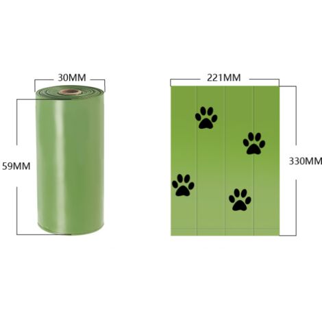 Sacchetti biodegradabili per escrementi di cane con dispenser portatile, sacchetti profumati per escrementi, 10 rotoli (150 sacchetti), 33 x 22 cm, compostabili, resistenti agli strappi, ecologici.