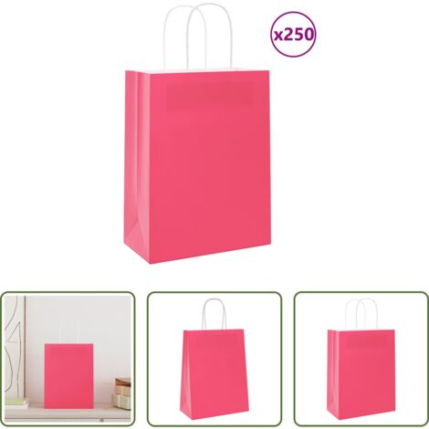 Sacchetti carta riciclabili -  Sacchetti di Carta 250 pz con Manici Rosa 21x11x28 cm