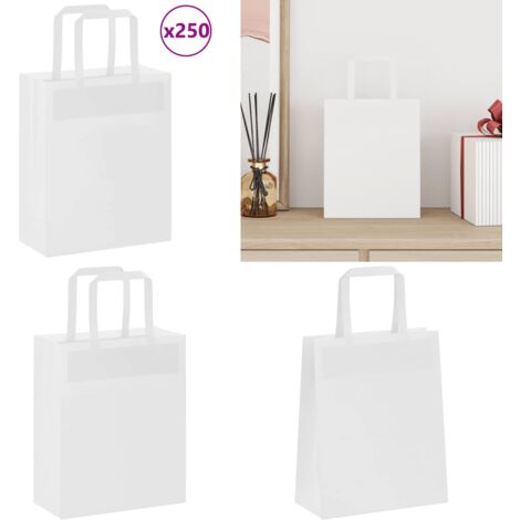 Sacchetti di Carta 250 pz con Manici Bianchi 18x8x22 cm - Imballaggio sostenibile - Sacchetti regalo