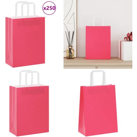 Sacchetti di Carta 250 pz con Manici Rosa 21x11x28 cm - Imballaggio sostenibile - Sacchetti regalo