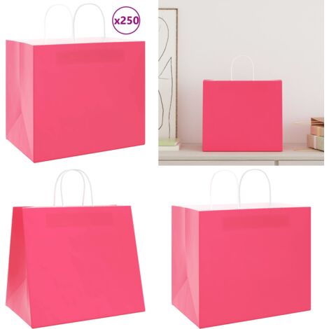 Sacchetti di Carta 250 pz con Manici Rosa 32x22x28 cm - Sacchetti carta riciclabili - Sacchetti carta kraft
