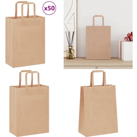 Sacchetti di Carta 50 pz con Manici Marrone 21x11x28 cm - Imballaggio sostenibile - Sacchetti regalo