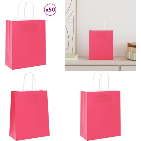 Sacchetti di Carta 50 pz con Manici Rosa 18x8x22 cm - Sacchetti carta riciclabili - Sacchetti carta kraft