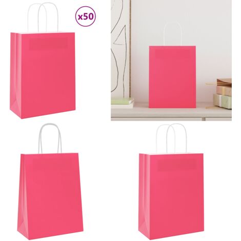 Sacchetti di Carta 50 pz con Manici Rosa 21x11x28 cm - Sacchetti regalo - Sacchetti per spesa