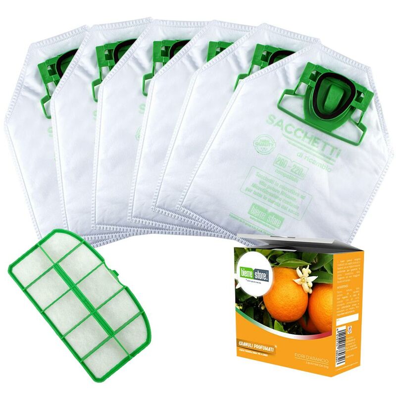 Image of Bierre Store - Sacchetti folletto vk 200 - 220s 6 pz + granuli fiori di arancio+ filtri compatibili