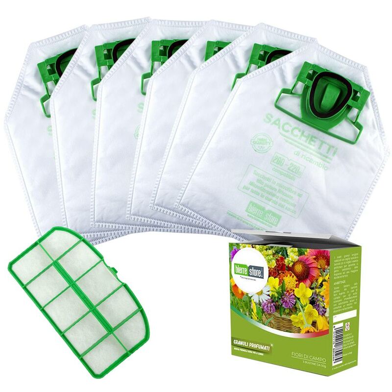 Image of Bierre Store - Sacchetti folletto vk 200 - 220s 6 pz + granuli fiori di primavera+ filtri compatibili