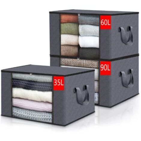 Sacchetti per riporre gli abiti (set da 3) Sacchetti in tessuto resistente, contenitori da riporre sotto il letto, manici rinforzati