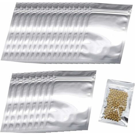 Rimiko 100 Pezzi Sacchetti Olografici di Alluminio Prova di Odore Buste Plastica a Chiusura per Alimenti 7x10cm Bustine Mylar Trasparenti con Motivo a Quadri Richiudibili con Zip 