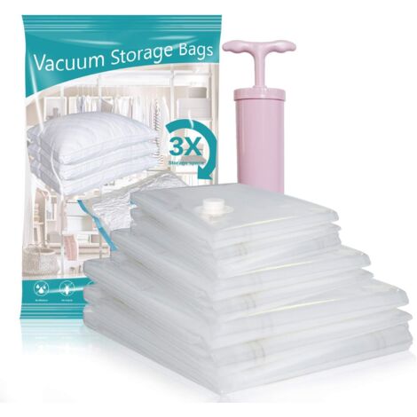 Sacchetti sottovuoto per la conservazione 8 pezzi (3 x Jumbo, 2 x Grandi, 3 x Medi) per trapunte, coperte, vestiti, cuscini, sacchetti salvaspazio da viaggio, pompa manuale inclusa &hellip,