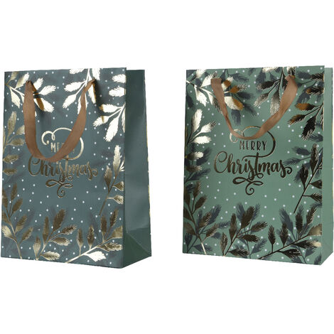 Sacchetto de regalo rectangular con texto brillante, asa y 2 colores surtidos - 12 x 30 x 42 cm