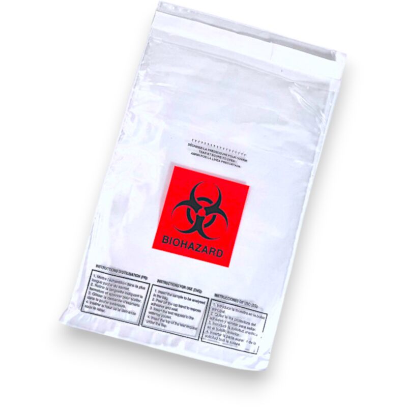 Sacchetto in alluminio con stampa BIOHAZARD 170X250+50 mm TRASPARENTE confezione da 100 pz.