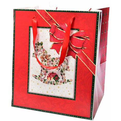 Sacchetto per confezioni regalo natalizie decorato con alberi e cavalli da 31 cm -Dondolo con Fiocco