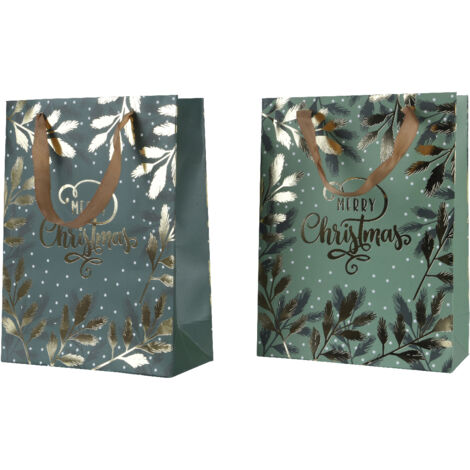 Sacchetto regalo rettangolare con testo brillante a foglia e manico 2 colori assortiti 12 x 30 x 42 cm