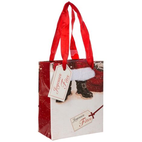 Sacchetto regalo stampato formato mini di Babbo Natale con pelliccia - Feeric lights & christmas
