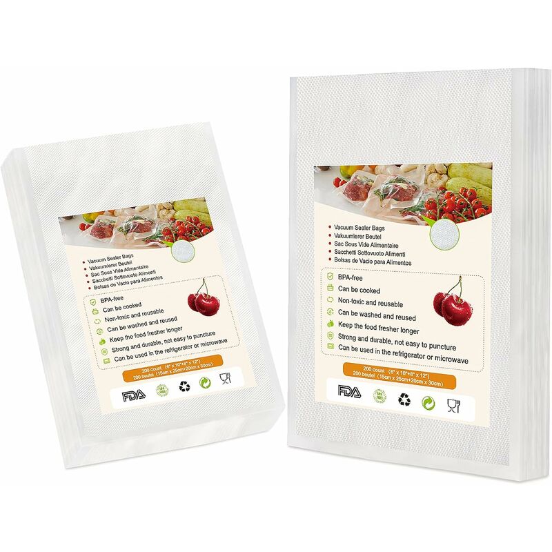 Image of Sacchetto sottovuoto per alimenti - 200 sacchetti (15 x 20 cm + 20 x 25 cm), senza bpa, conservazione degli alimenti, per tutte le macchine