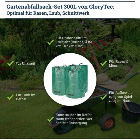 sacchi da giardino XXL di alta qualità - Sacchi per rifiuti da giardino resistenti, realizzati in polipropilene (PP) da 150 g/m² estremamente robusto - Sacchi per foglie autoportanti e pieghevoli