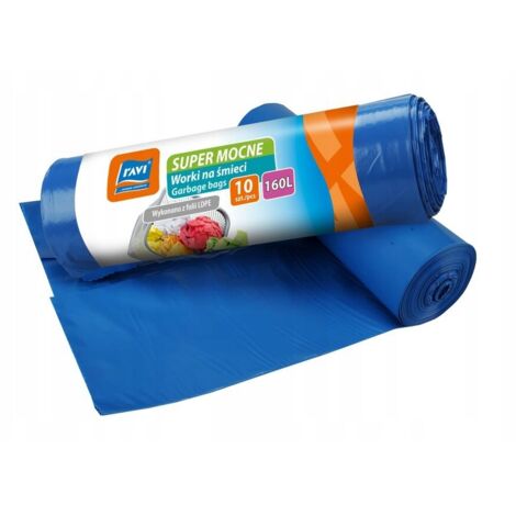 Sacchi per la spazzatura blu resistenti, 10 pezzi, 160 l