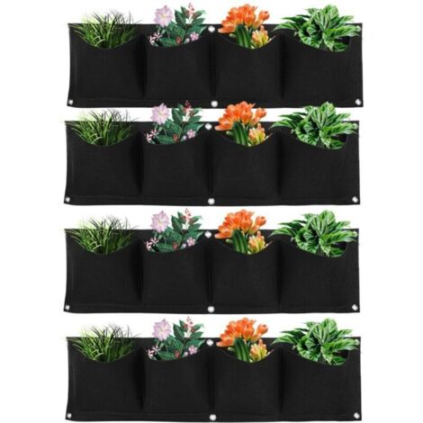 Sacchi per piantare da parete, sacchi per piantare da parete a 4 tasche, set di 4 sacchi per piantare sospesi, vasi da fiori da parete per esterni, sacchetti