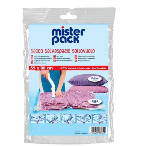 SACCHI SALVASPAZIO PER SOTTOVUOTO MISTER PACK RIUTILIZZABILE -70% VOLUME 53557V 55X80 CM (53557)