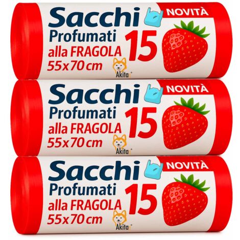 Sacchi spazzatura con Manici Profumati Fragola 45 PZ 55x70cm