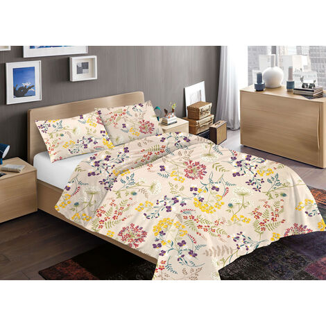 Sacco Copripiumino Piumone Letto In 100% Cotone Disegno Fiori Flower Garden Mod RP Made Italy, misuraPiazza E MezzacoloreFiori