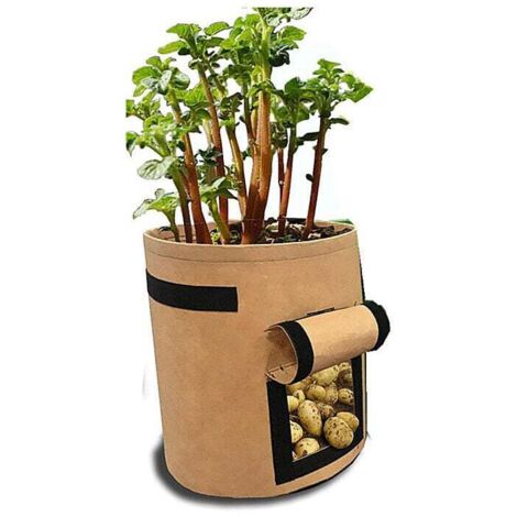 Sacco per coltivazione in un unico pezzo per patate, pomodori e altre verdure, flanella traspirante, scatola per coltivazione con coperchio ribaltabile, chiusura in velcro e maniglia da giardino, Kaki