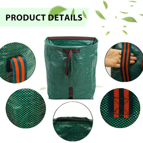 Sacco per rifiuti da giardino 2 pezzi da 150 l, sacco per foglie da giardino, seppia verde, rifiuti da stalla, sacco per erba con manici, contenitore per rifiuti pieghevole, contenitore da giardino